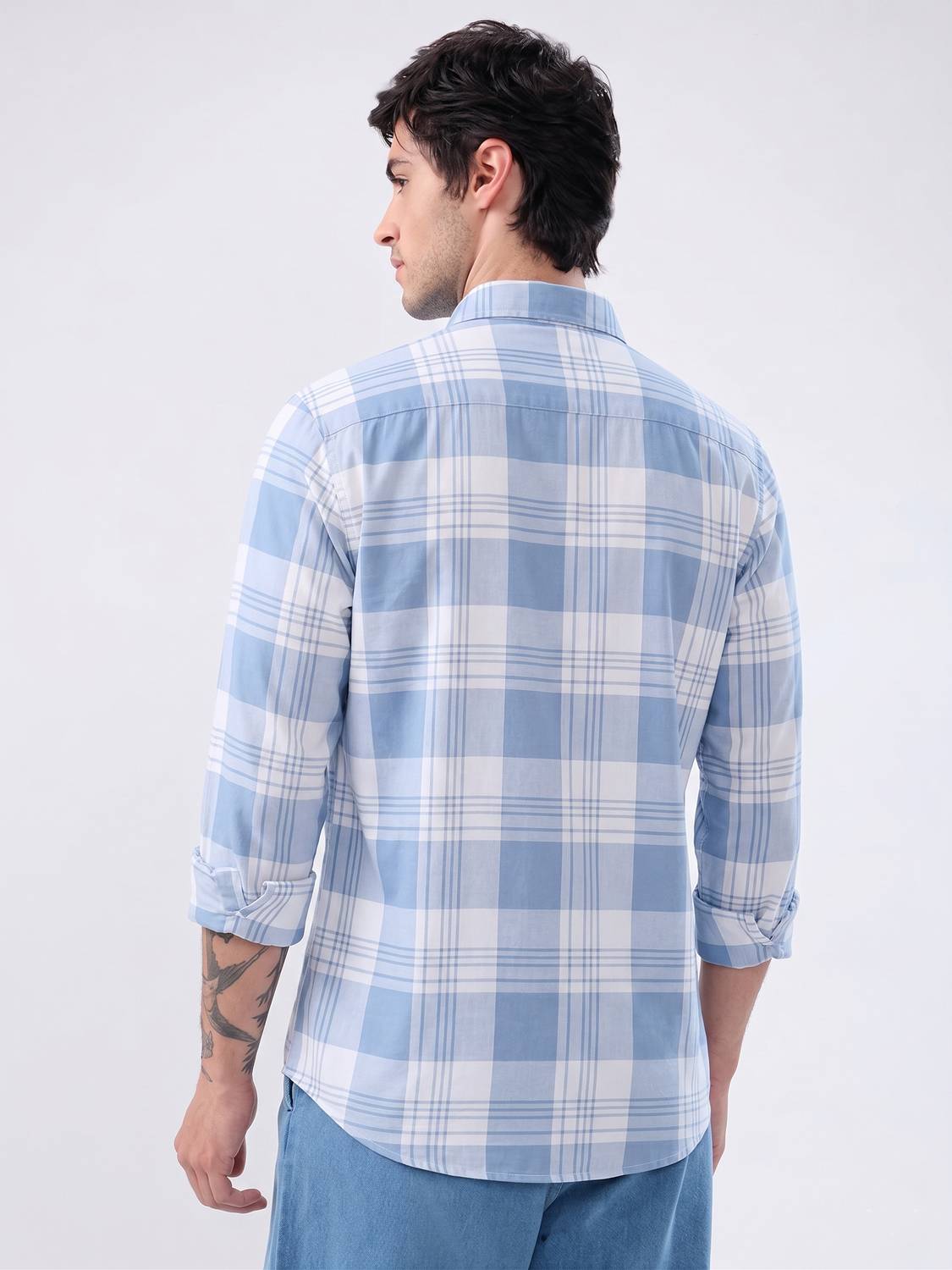 SHIRTZONE Men Light Blue Checkered Shirt - Image 2