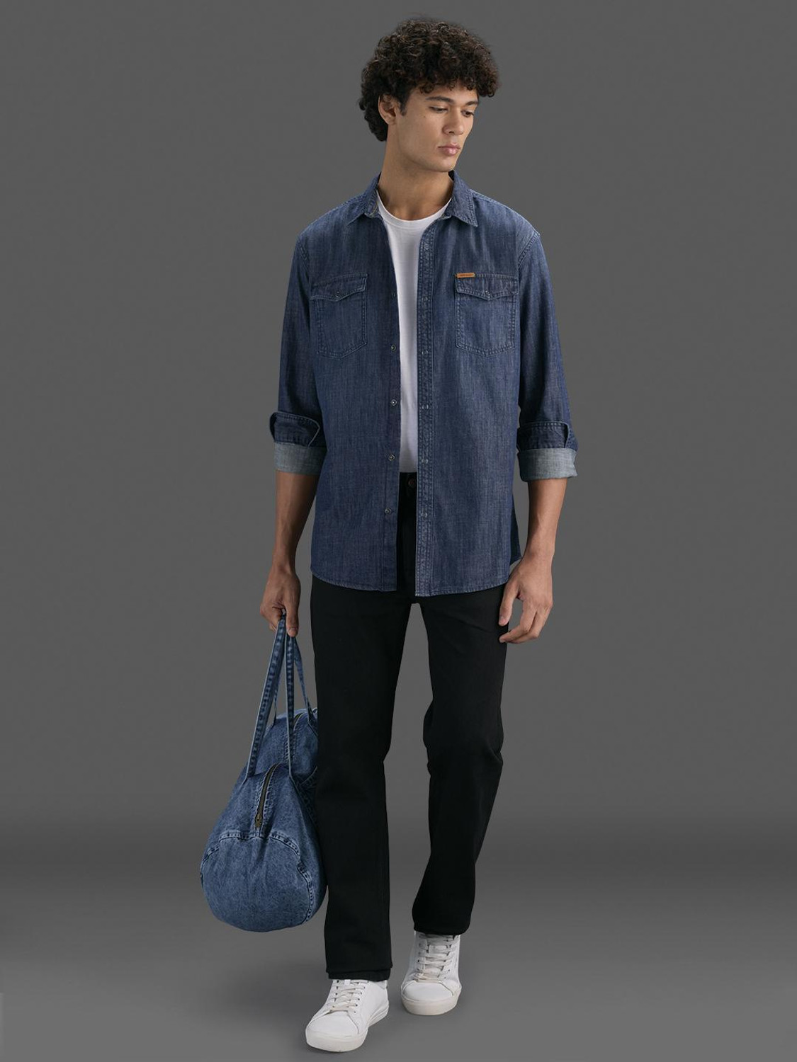 Image of Pepe Jeans Men Washed Casual Blue Shirt