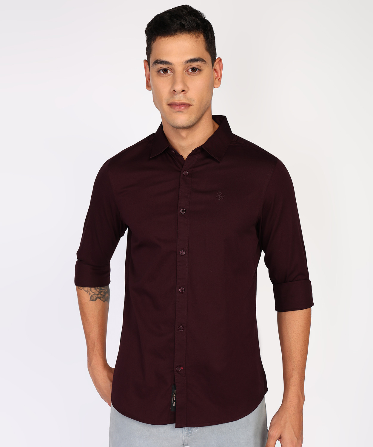 Image of BEING HUMAN Men Solid Casual Red Shirt