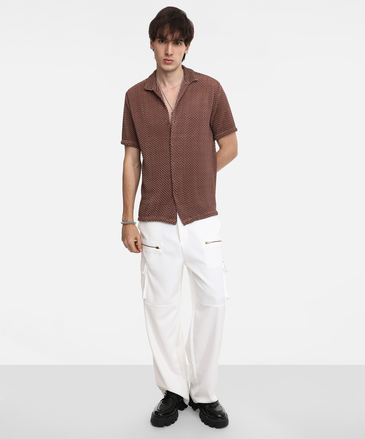 Image of CAMPUS SUTRA Men Self Design Casual Brown Shirt