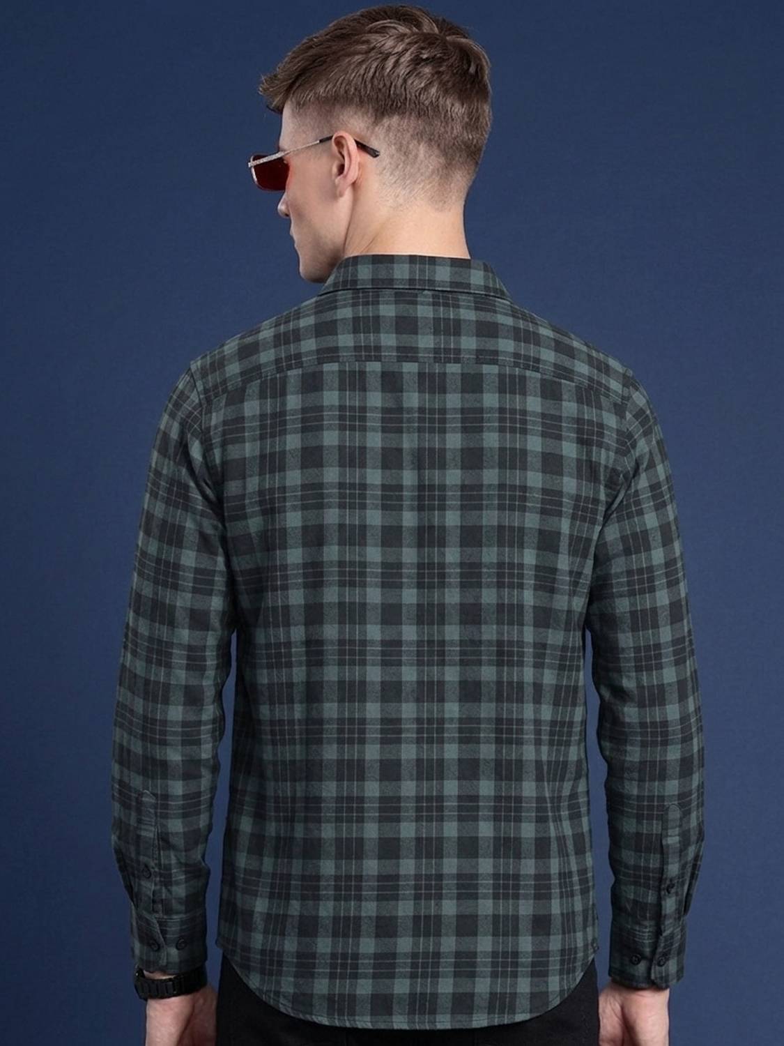 Roadster Men Checkered Casual Dark Green, Black Shirt - Image 2