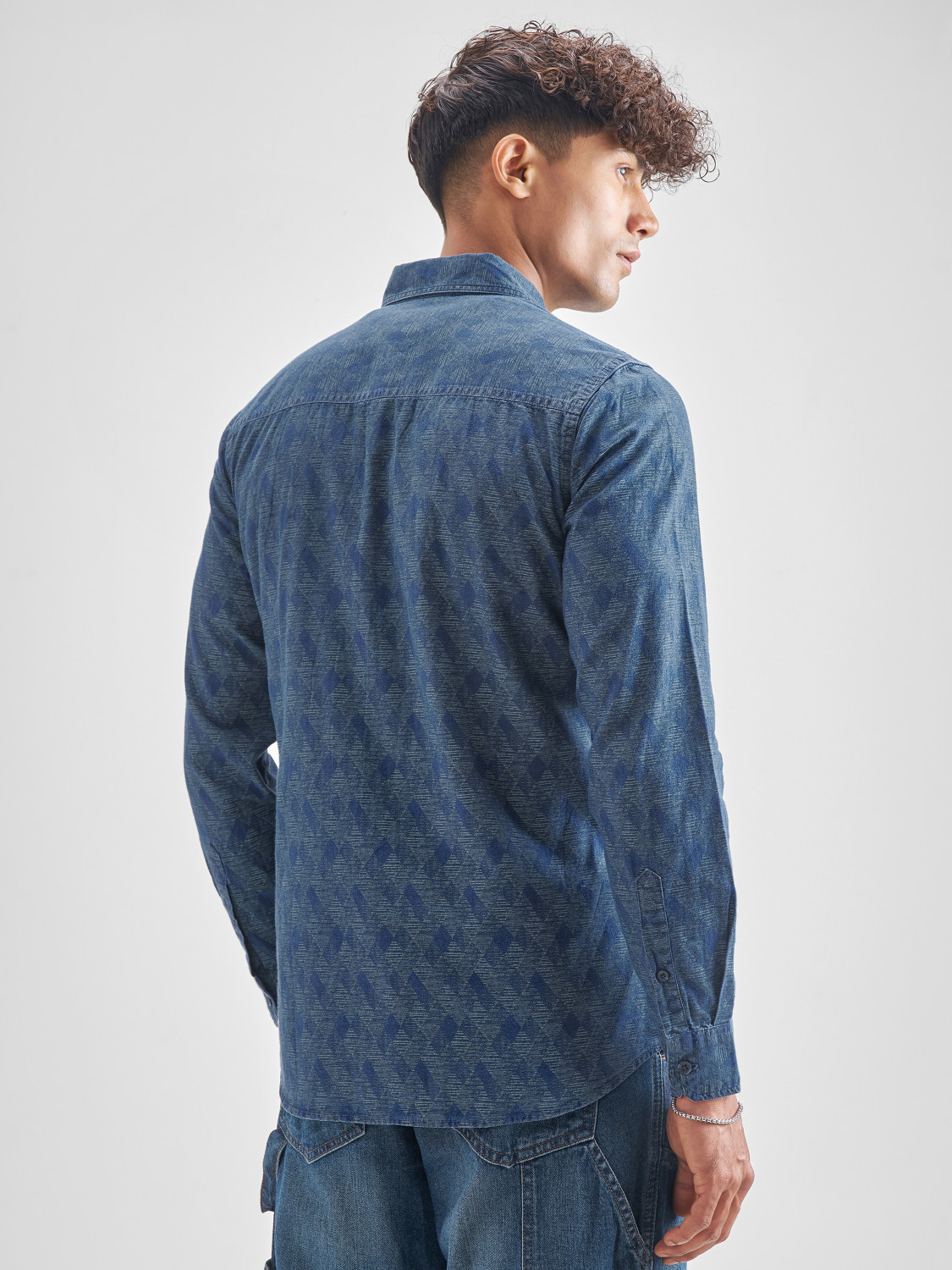 Image of LOCOMOTIVE Men Self Design Casual Blue Shirt