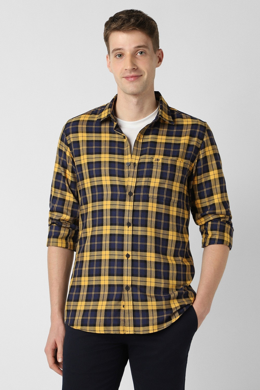 Image of PETER ENGLAND Men Checkered Casual Yellow Shirt