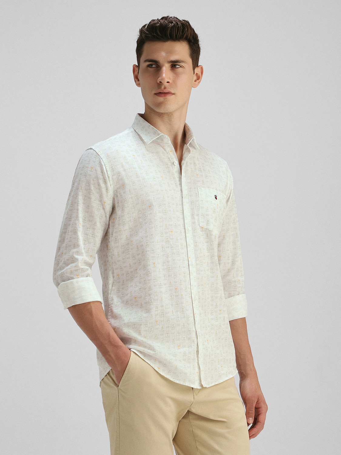 Image of LOUIS PHILIPPE Men Printed Casual White Shirt
