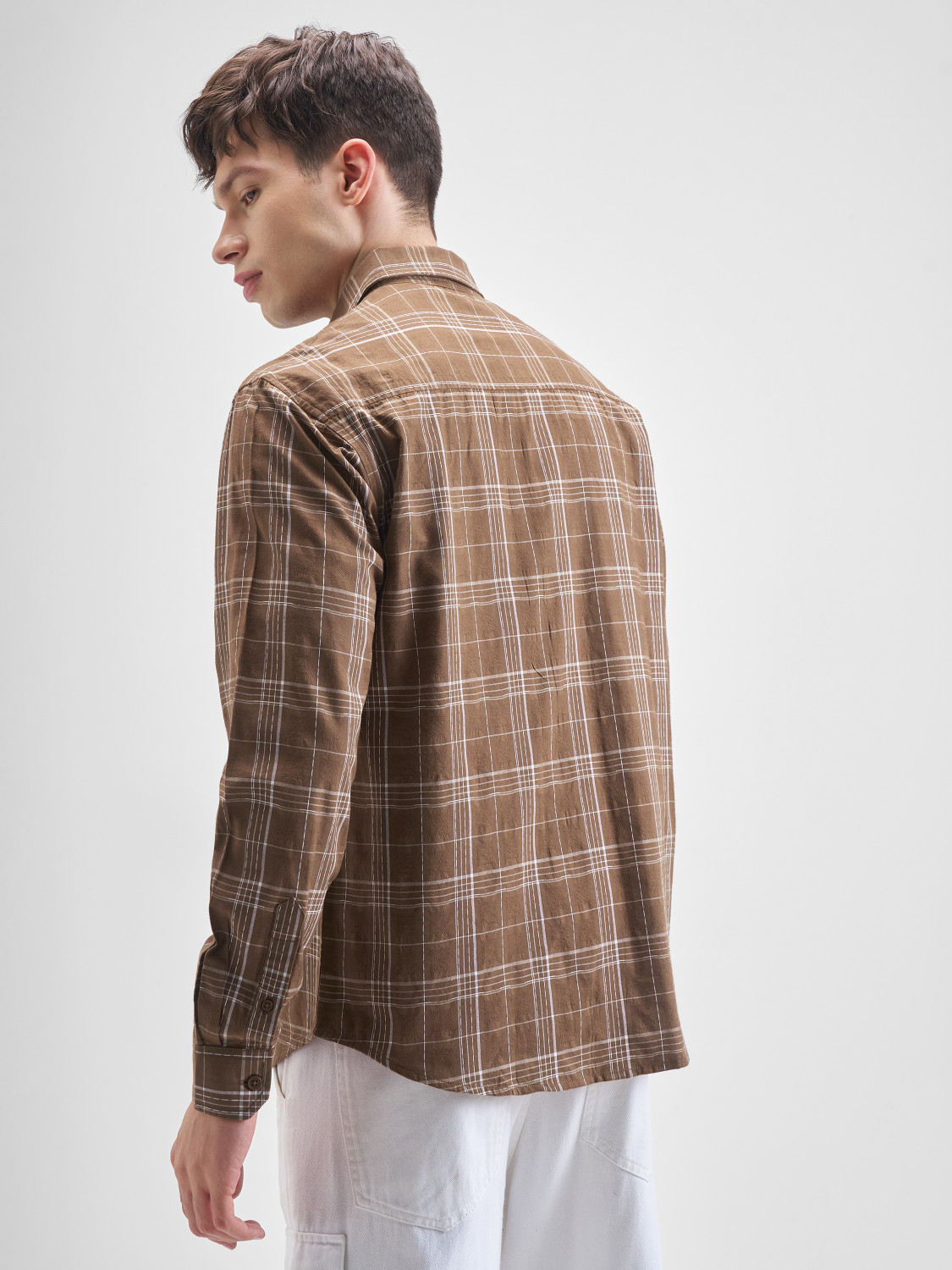 Image of HIGHLANDER Men Checkered Casual Brown Shirt