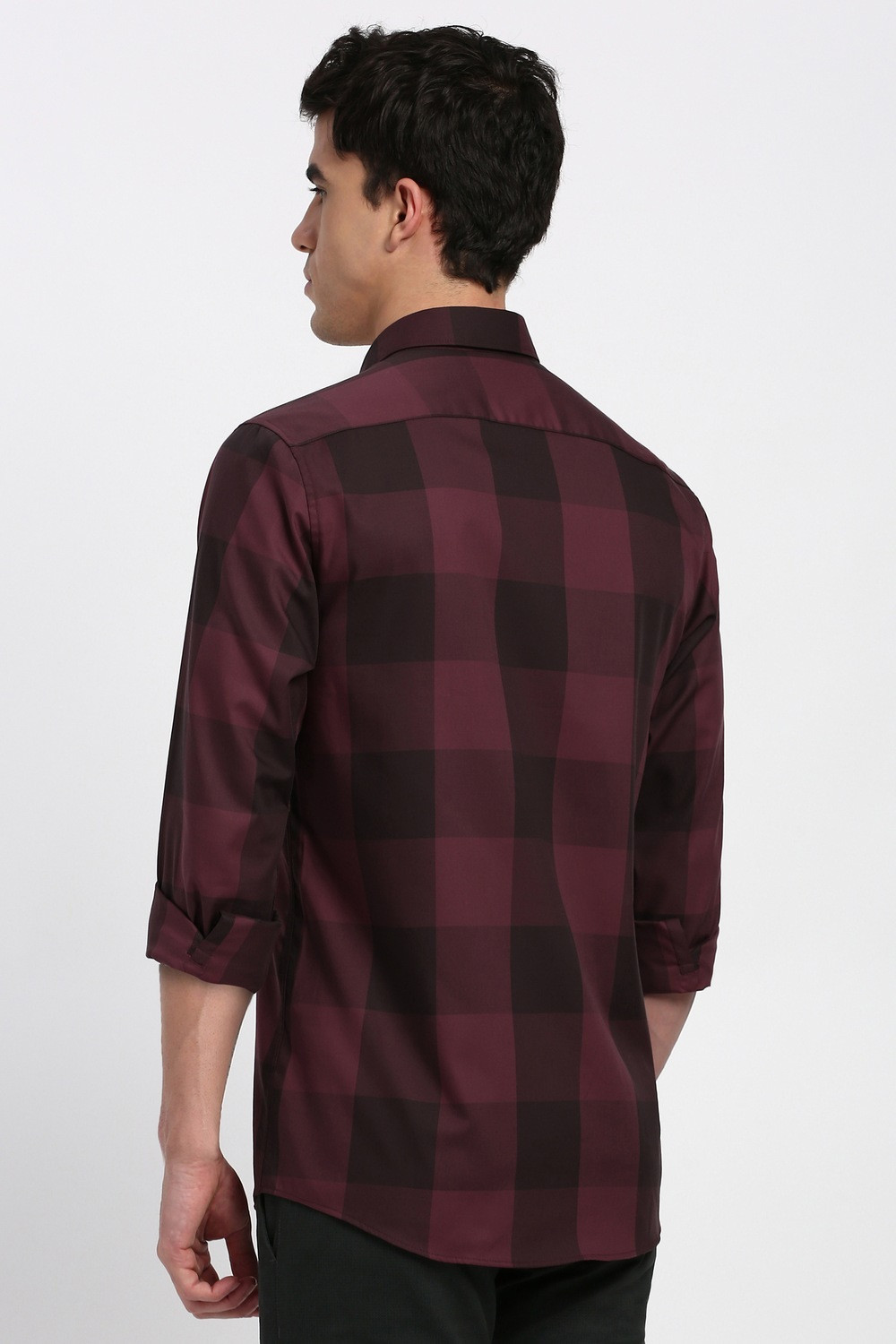 Image of PETER ENGLAND Men Checkered Casual Maroon Shirt