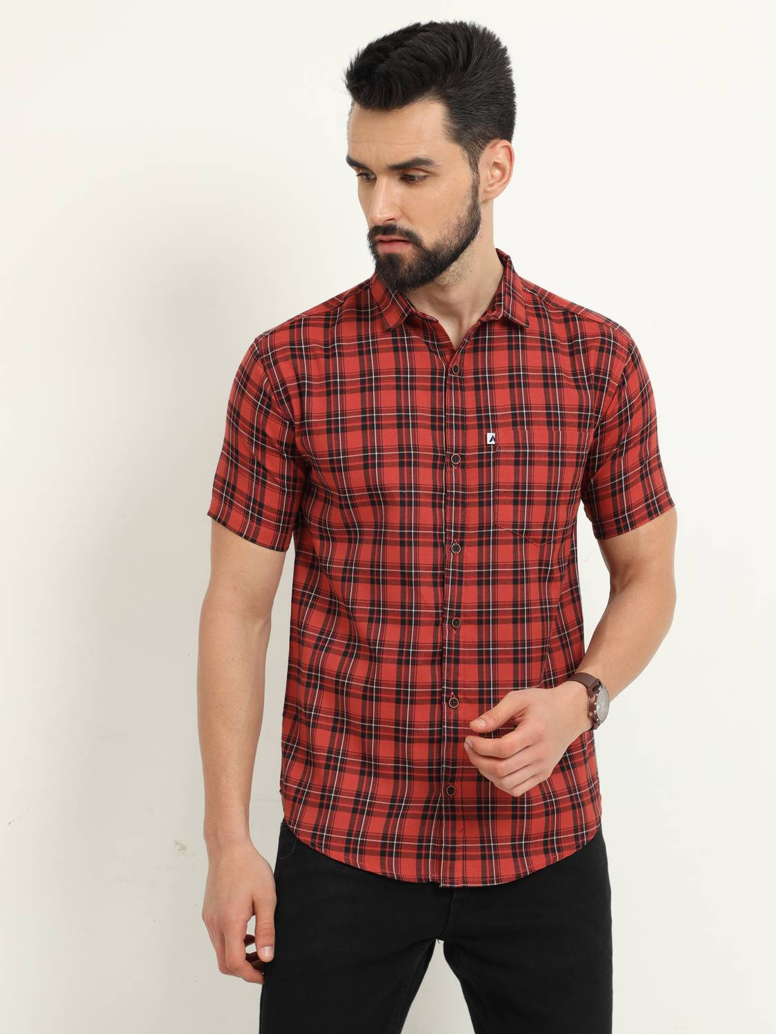 ALLWIN PAUL Men Checkered Casual Orange Shirt