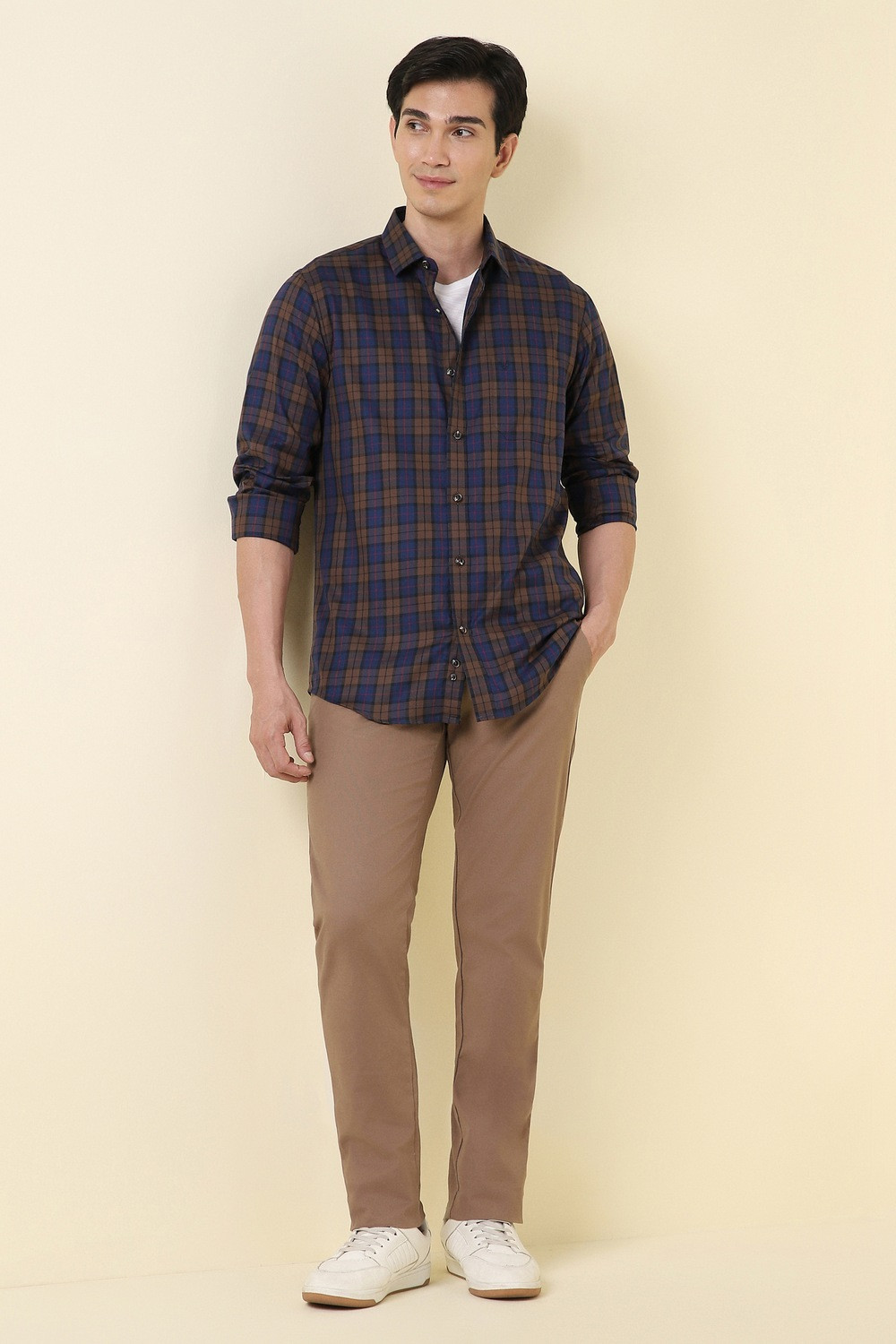 Image of Allen Solly Men Checkered Casual Dark Blue Shirt