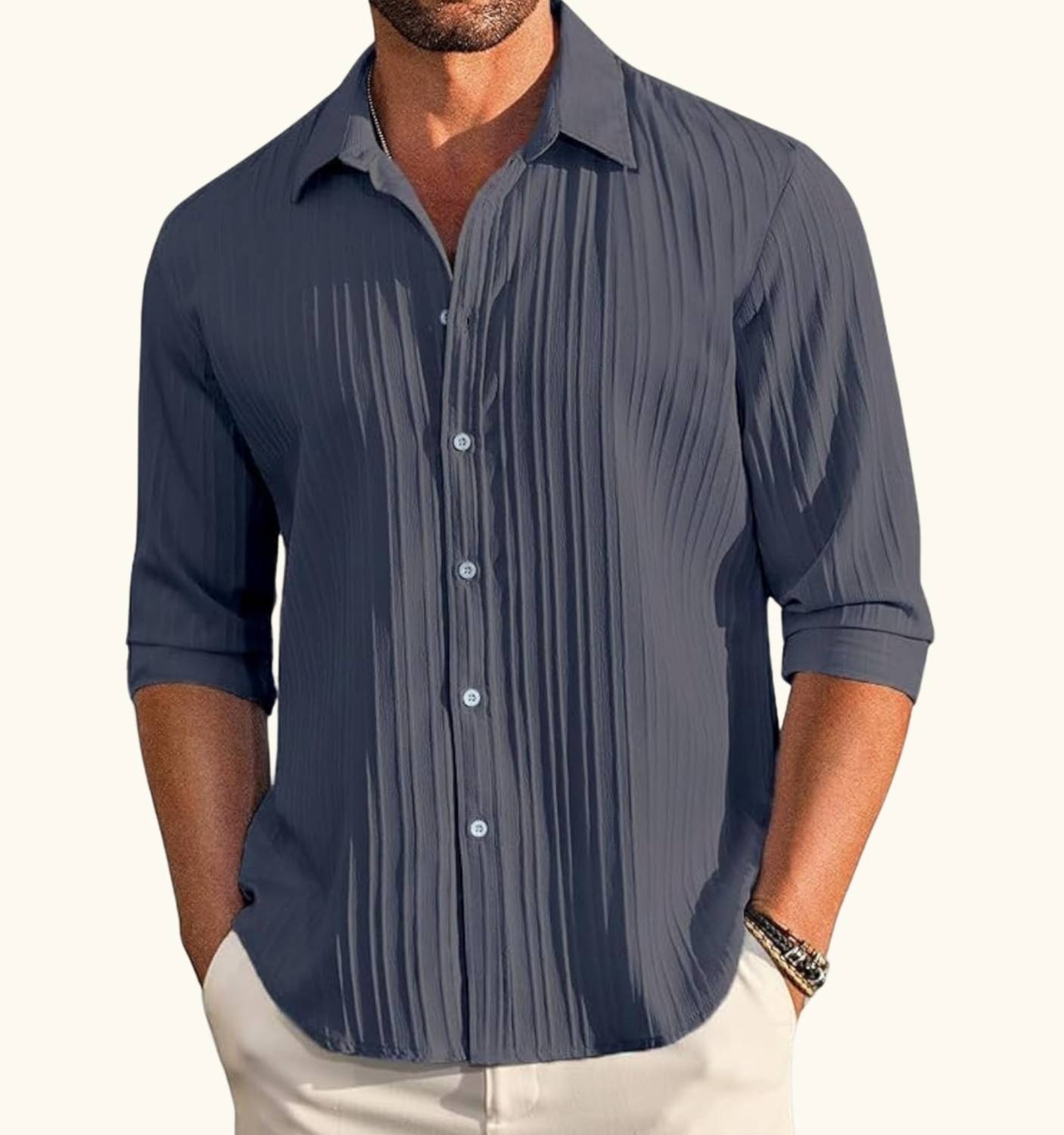 Evaless Men Grey, White Casual Shirt - Image 2