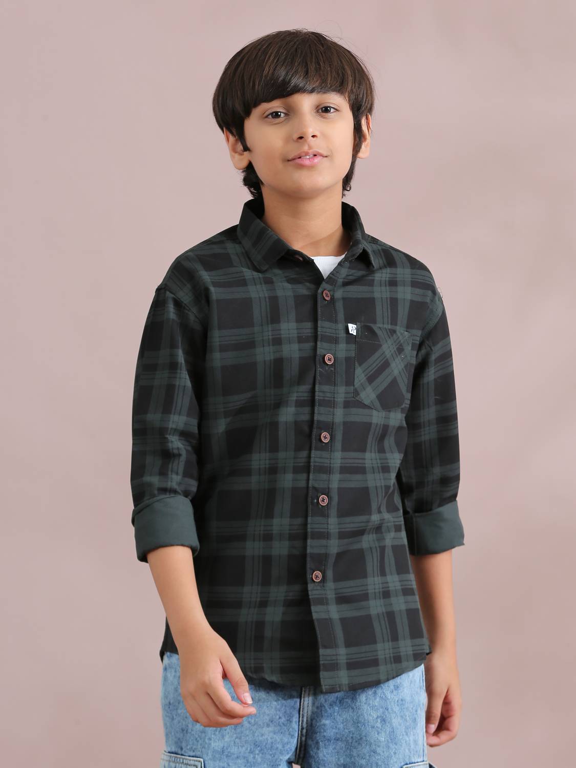 ALLWIN PAUL Boys Checkered Casual Green Shirt