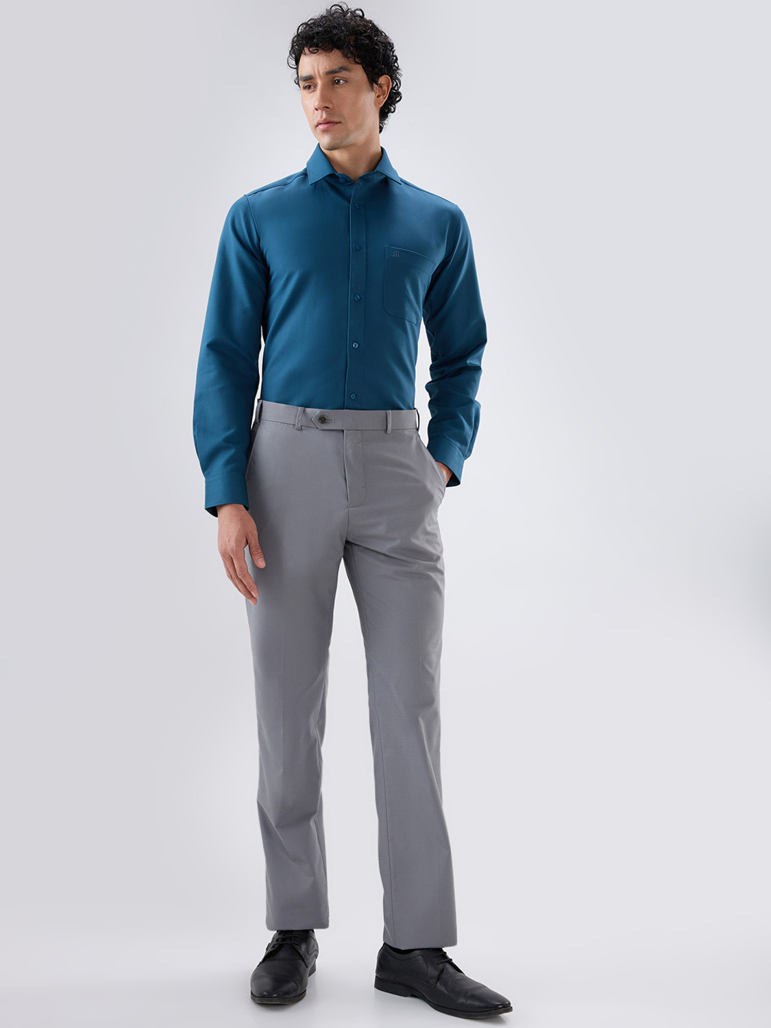 Image of Raymond Men Solid Casual Light Blue Shirt