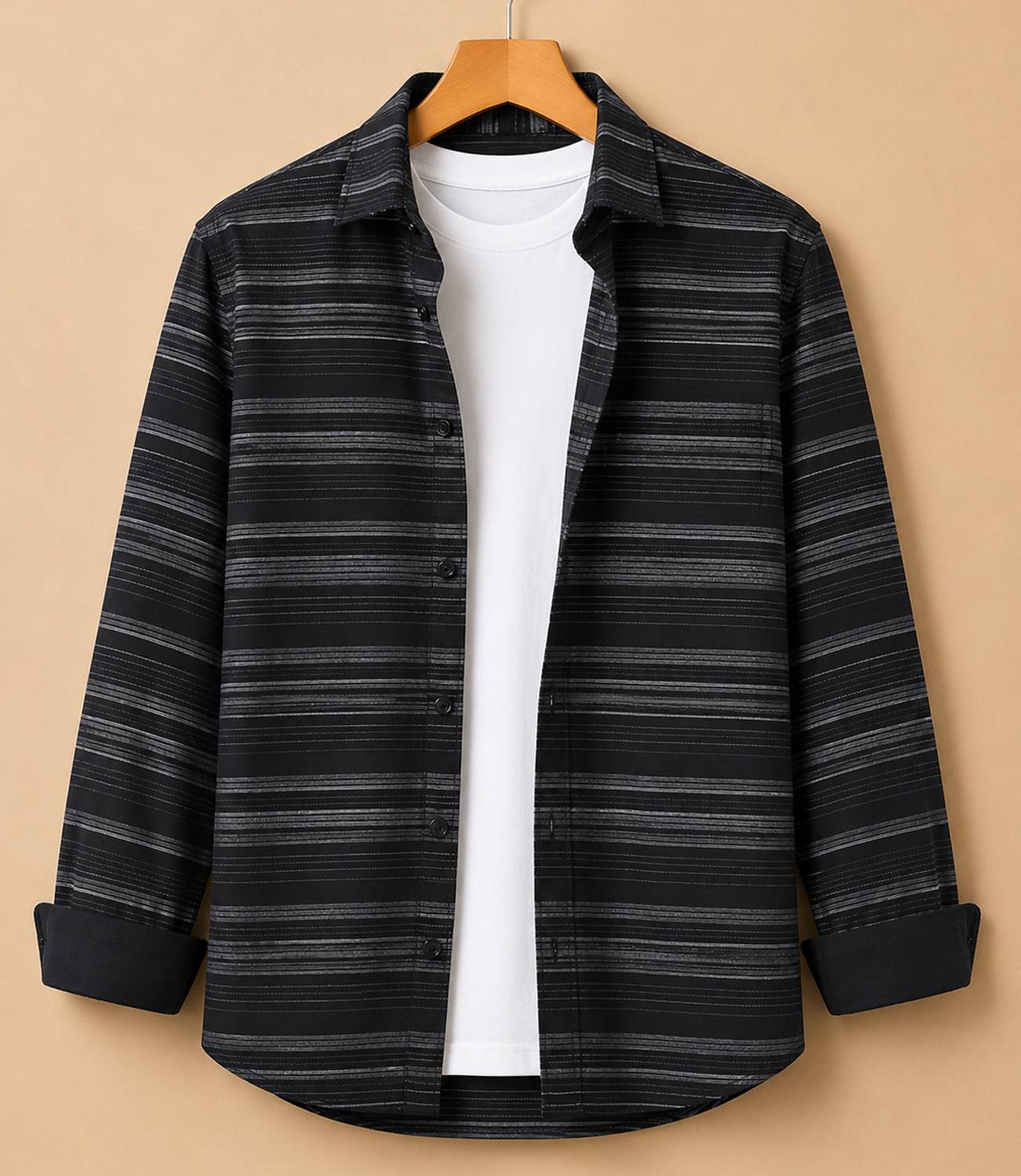 RODEIZ Men Black Striped Casual Shirt - Image 1