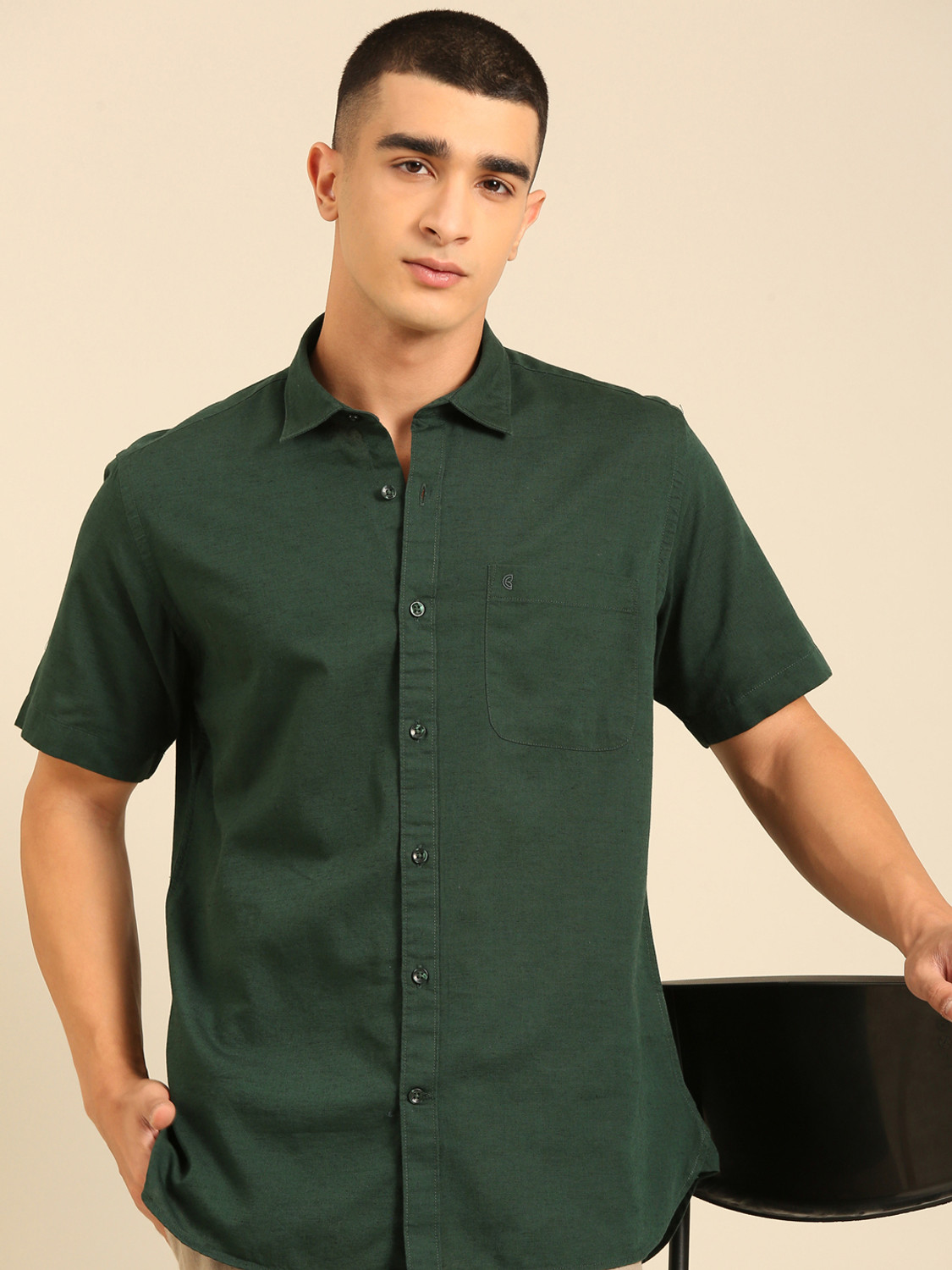 Image of CAVALLO BY LINEN CLUB Men Solid Casual Green Shirt