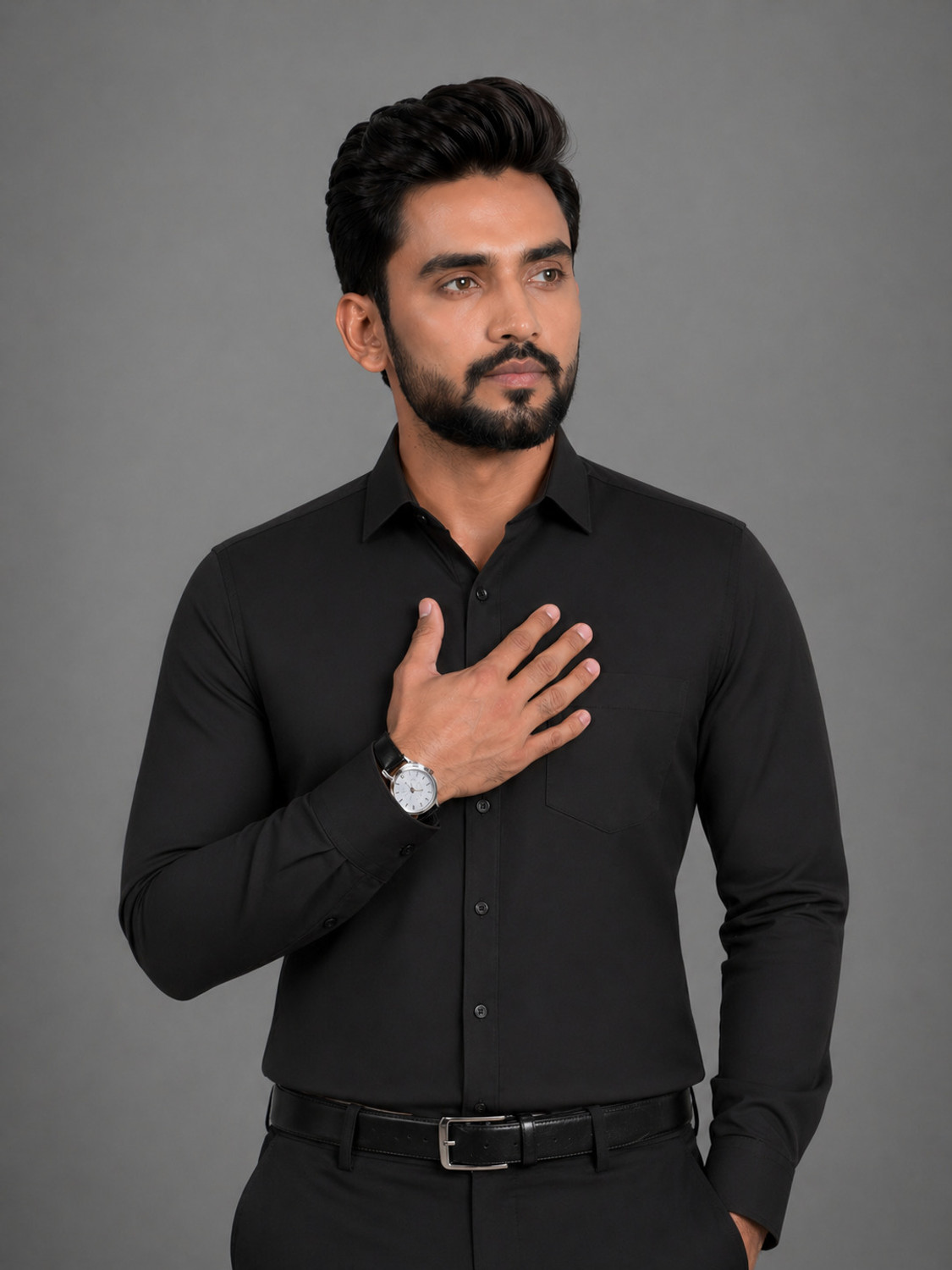 Image of Maya Men Solid Formal Black Shirt
