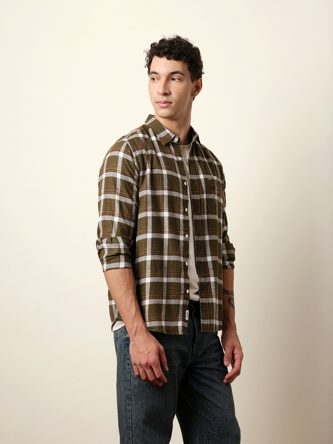 Image of THE BEAR HOUSE Men Checkered Casual Green Shirt