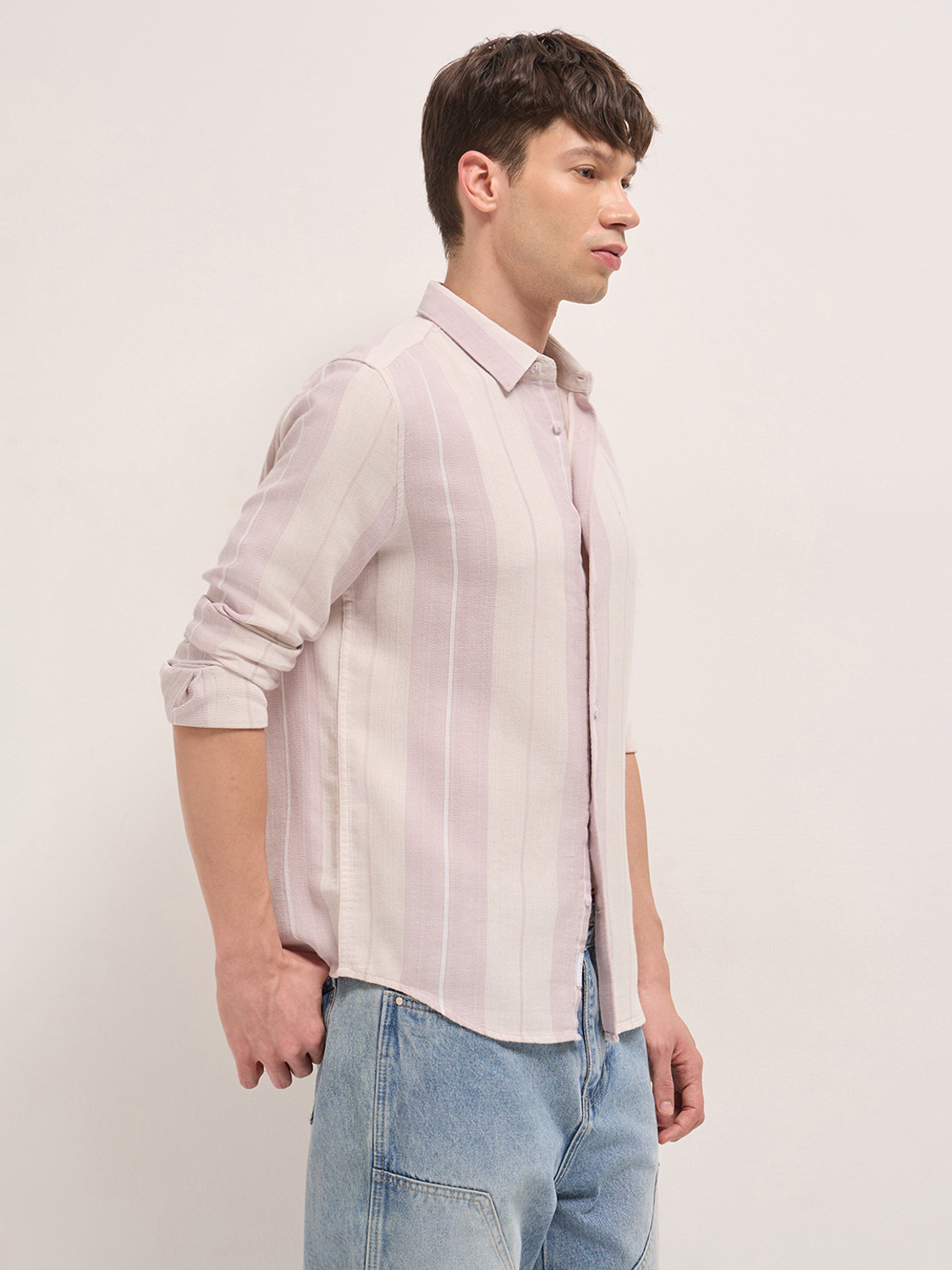 Image of THE BEAR HOUSE Men Striped Casual Pink Shirt