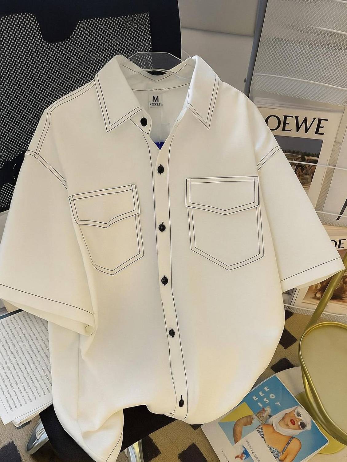 FOXEY Men Solid Casual White Shirt