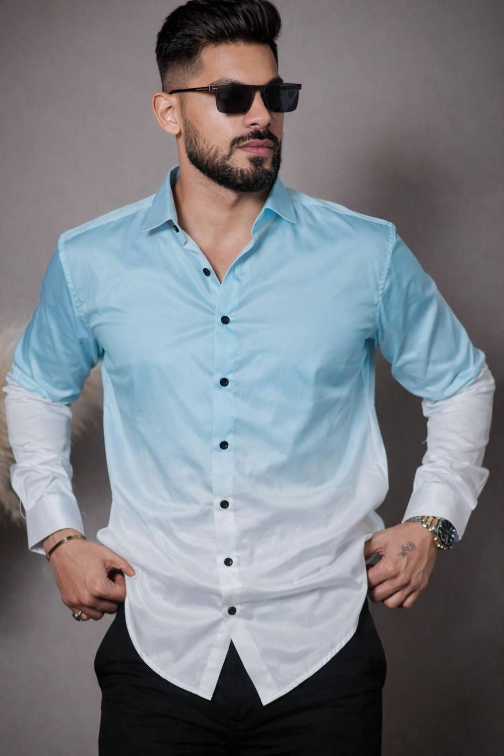 MSD Fashion Men Dyed/Ombre Casual White, Blue Shirt - Image 1
