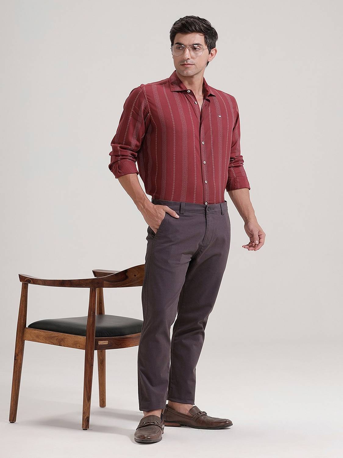 BASICS Men Striped Casual Maroon Shirt - Image 2