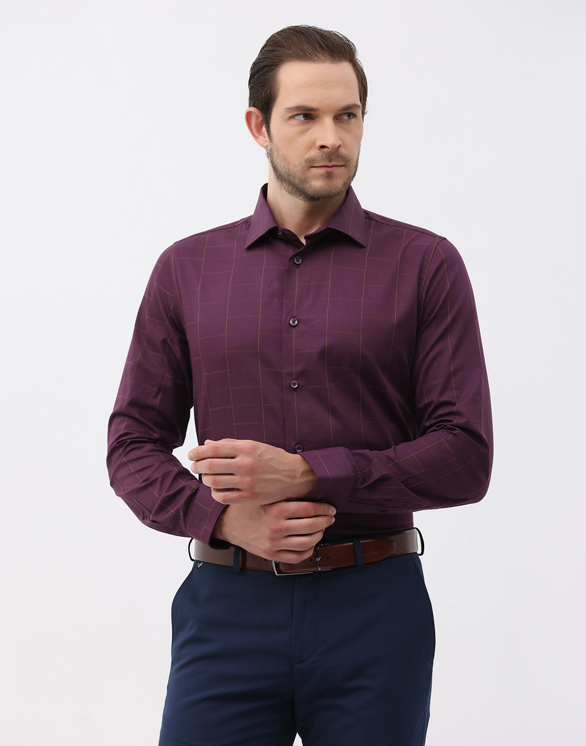 Image of Blackberrys Men Checkered Formal Maroon Shirt