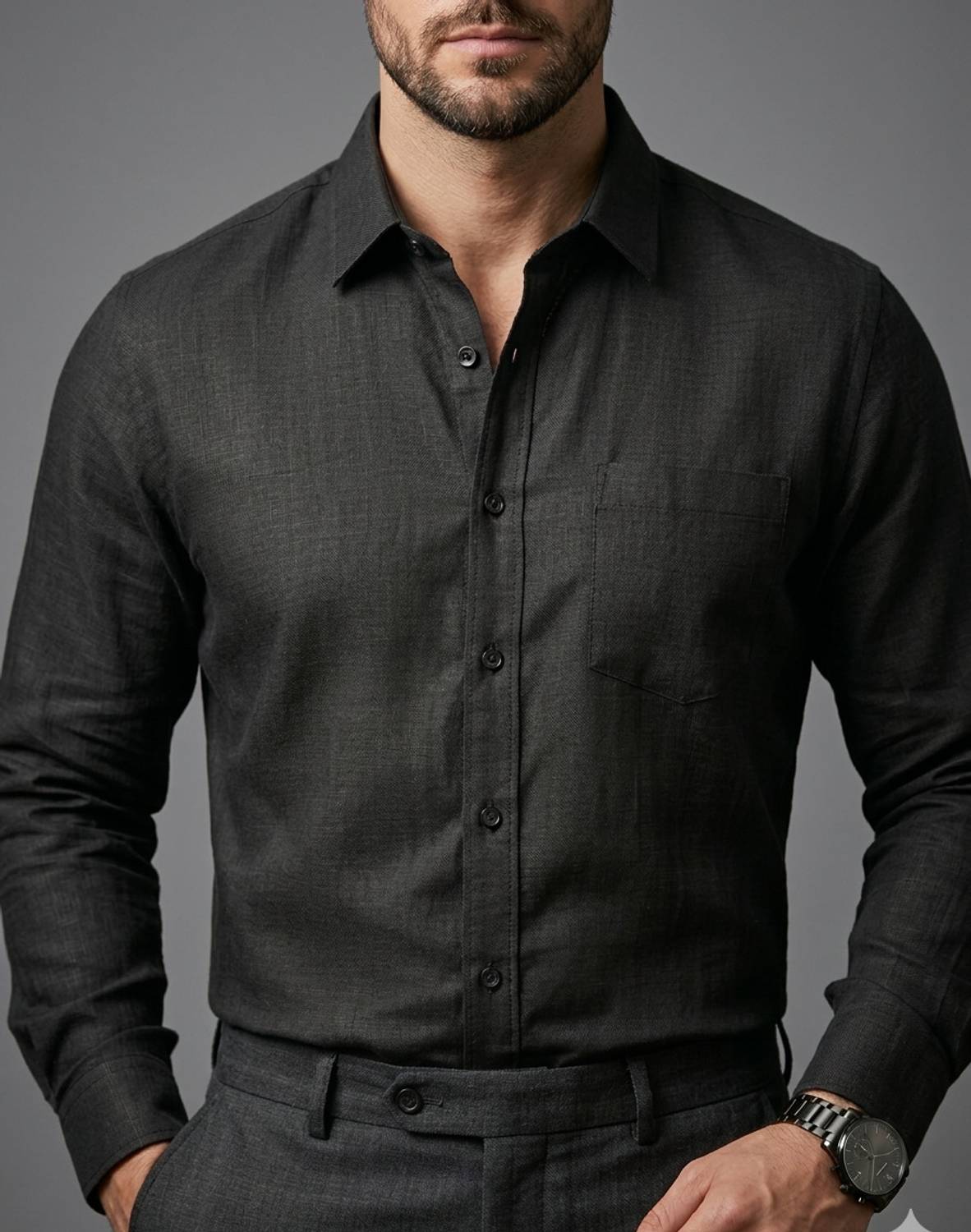 Bondia Men Solid Casual Black Shirt