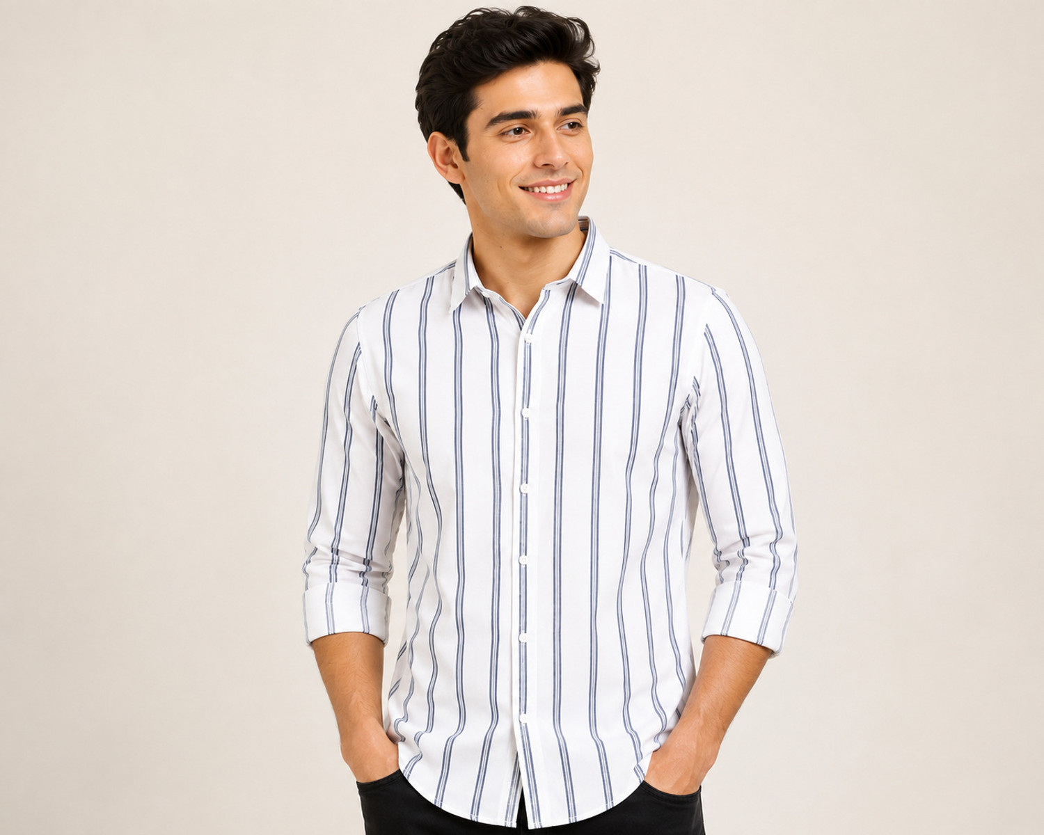 Image of METRONAUT Men Striped Casual Dark Blue Shirt