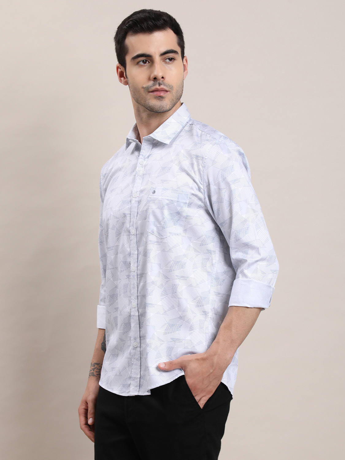 Image of TURTLE Men Printed Casual Light Blue Shirt