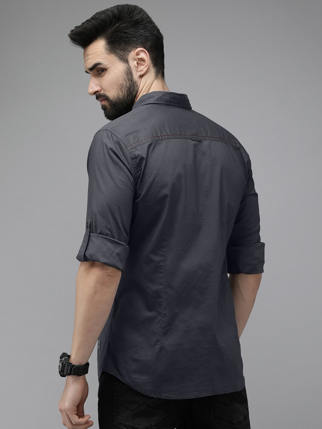 Image of Roadster Men Solid Casual Grey Shirt
