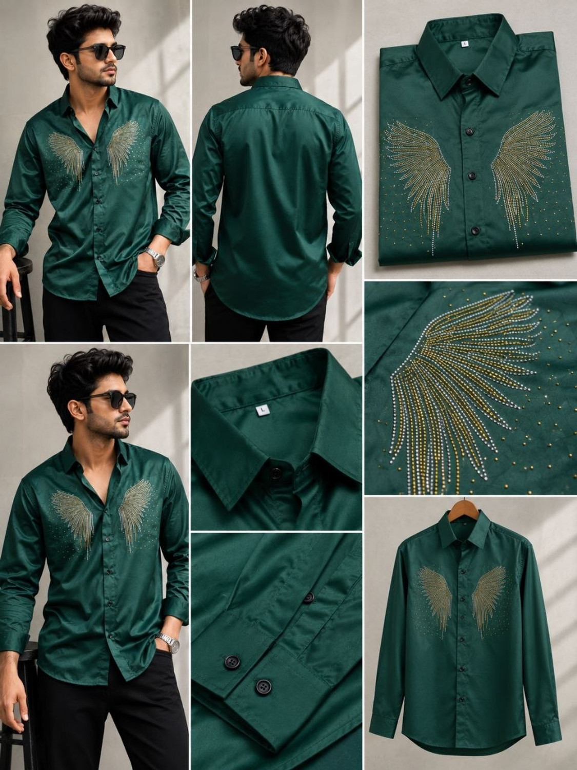 Image of zerbit Men Embellished Party Green Shirt