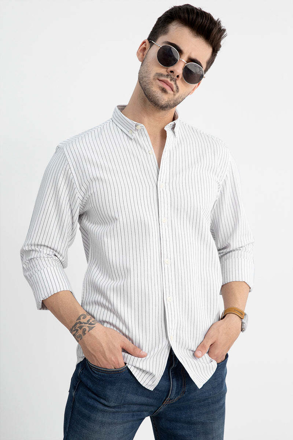 Image of Snitch Men Slim Fit Striped Button Down Collar Casual Shirt