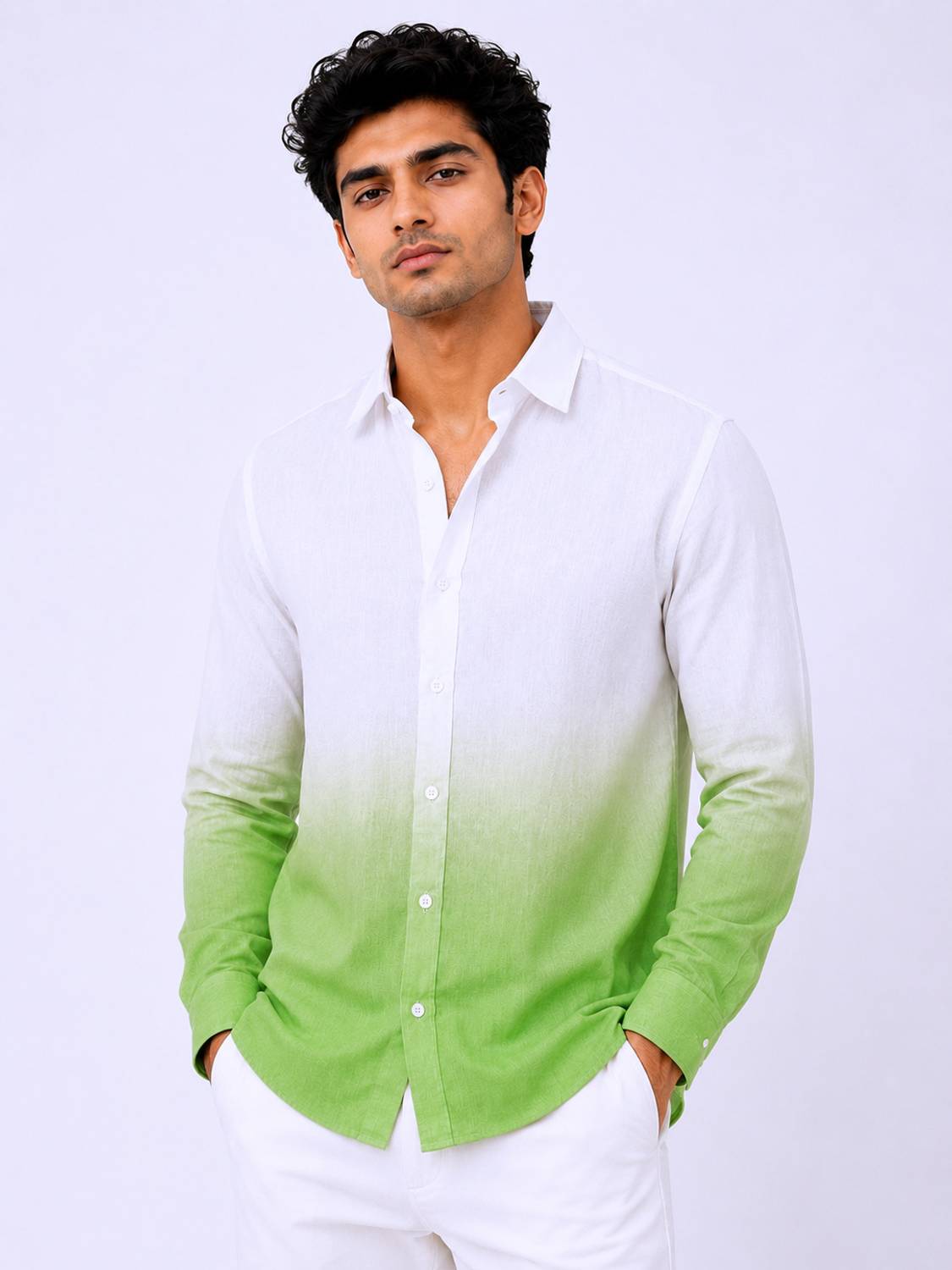 SAMAVARTDESIGNS Men Ombre Casual Shirt (White, Green)