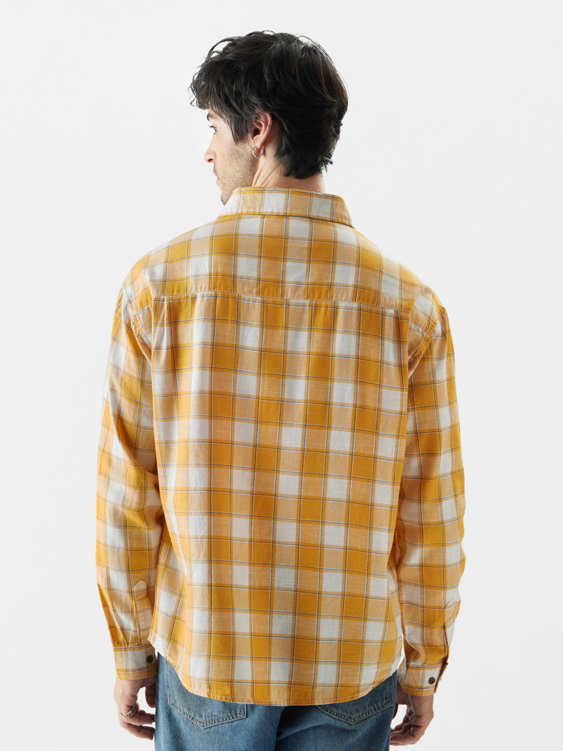 Image of The Souled Store Men Checkered Casual Yellow, White, Black Shirt