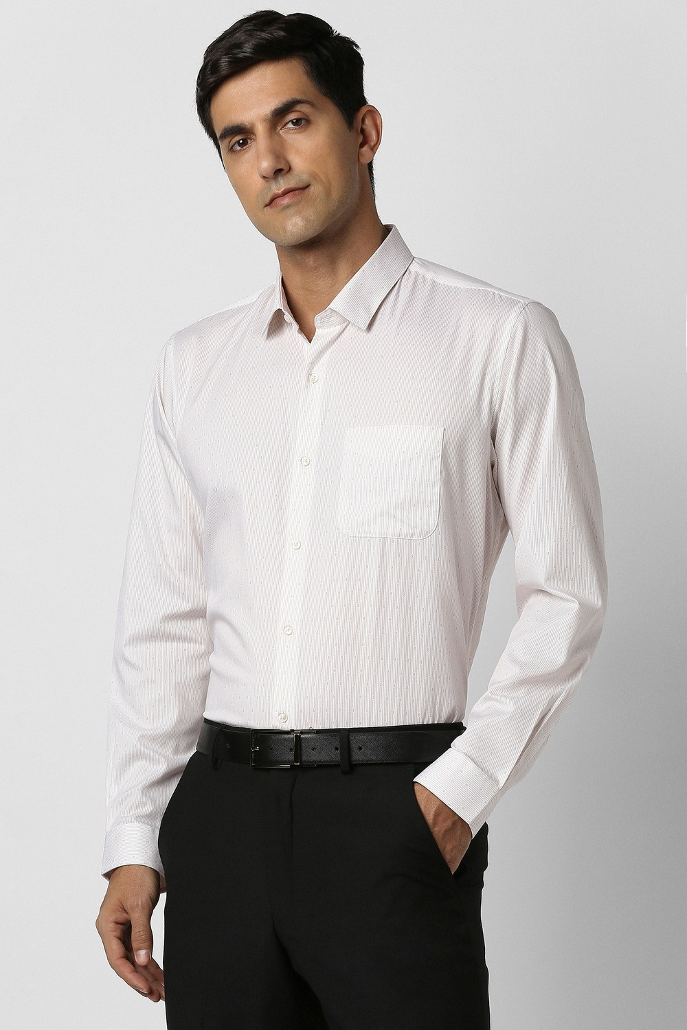 Image of PETER ENGLAND Men Striped Formal Cream Shirt