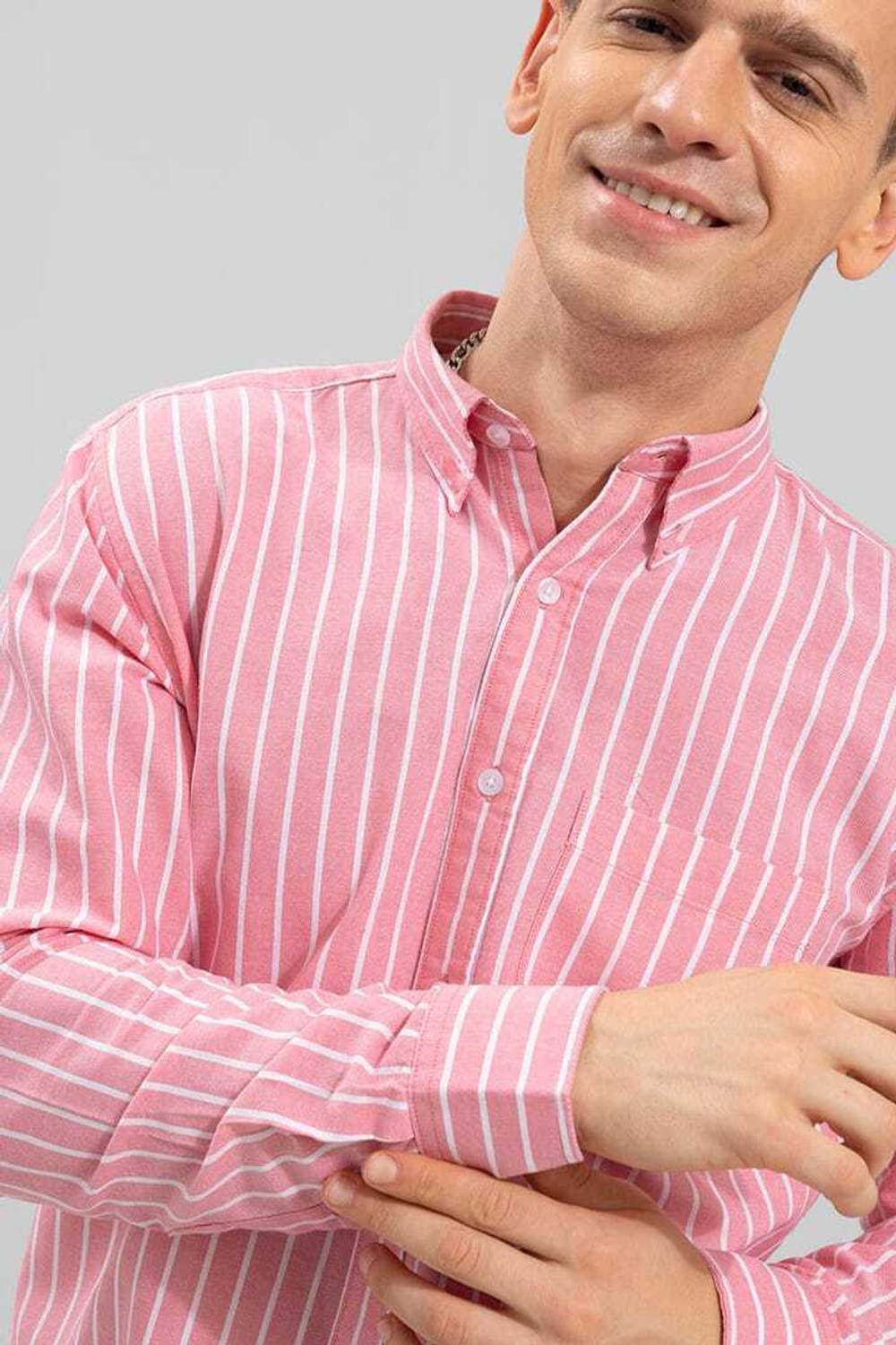 DISHANK Men Striped Pink Shirt - Image 3
