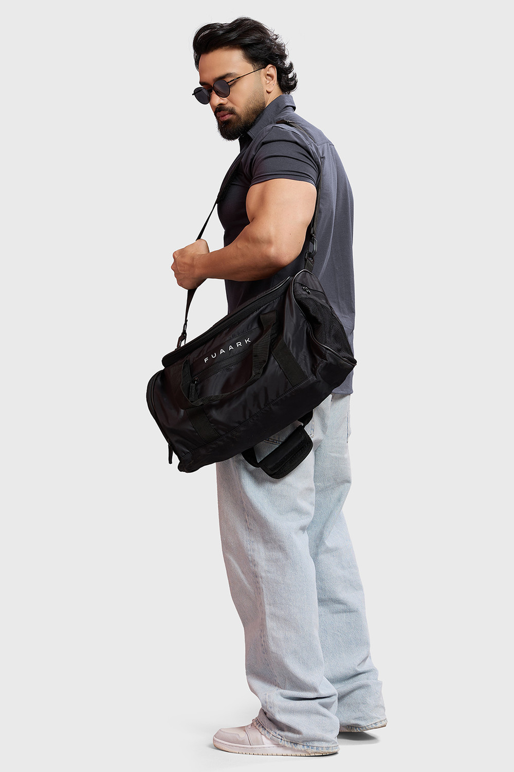 Image of FUAARK Men Self Design Casual Grey Shirt
