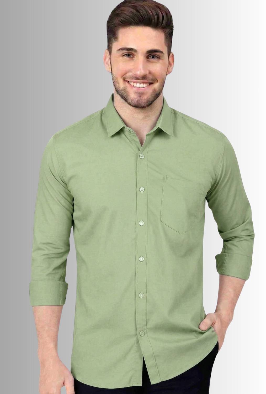 youth first Men Regular Fit Solid Spread Collar Casual Shirt