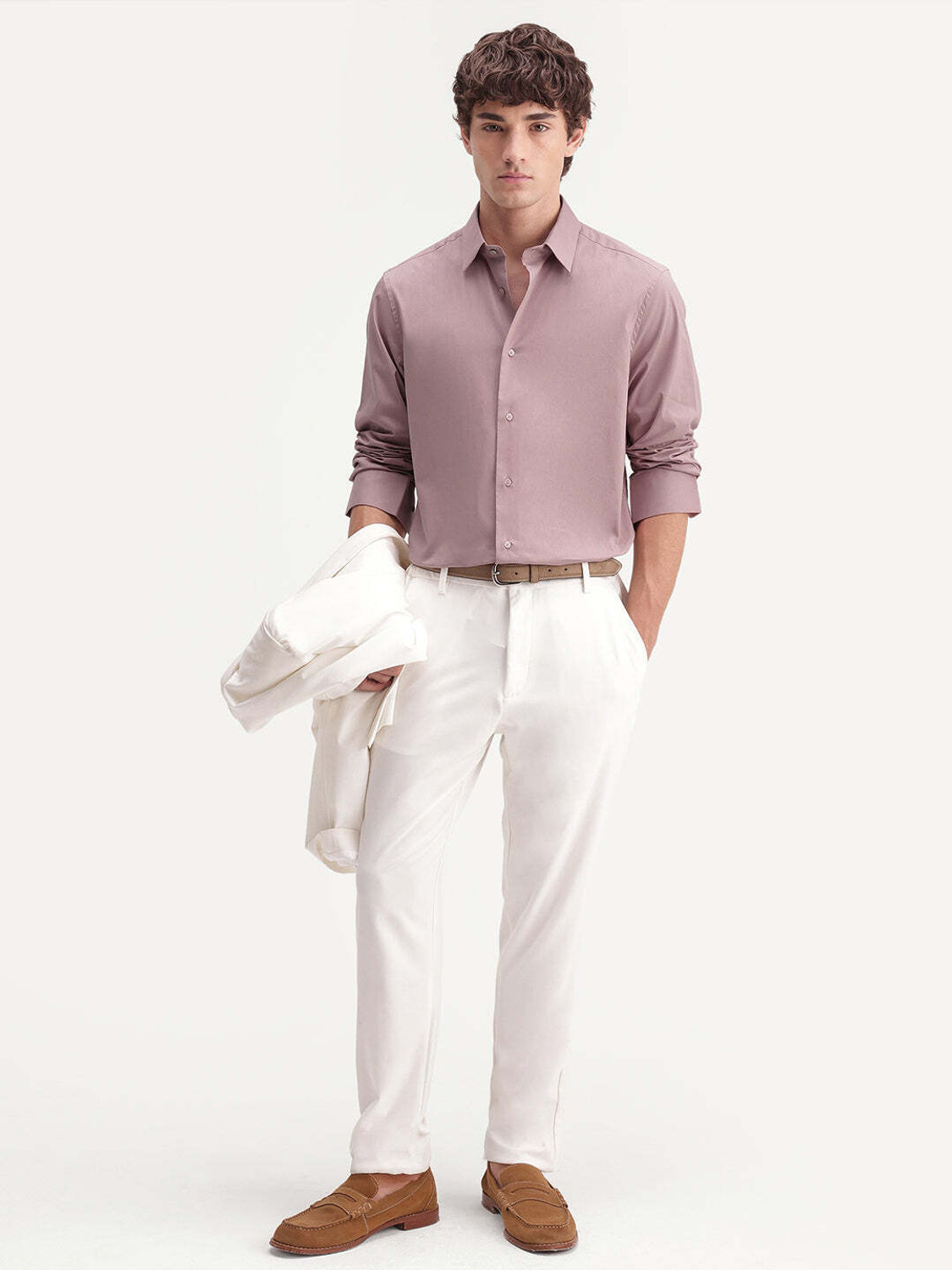 Image of RARE RABBIT Men Solid Casual Pink Shirt