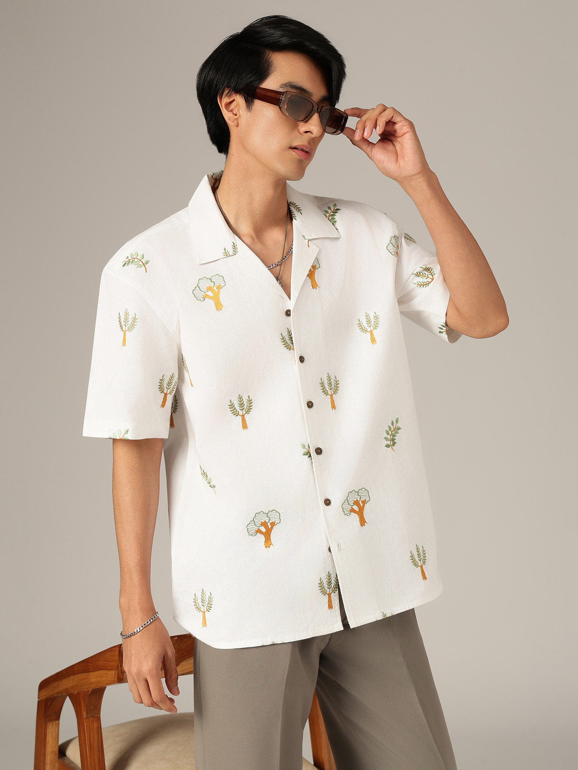 Image of DENNISON Men Embroidered Casual White Shirt