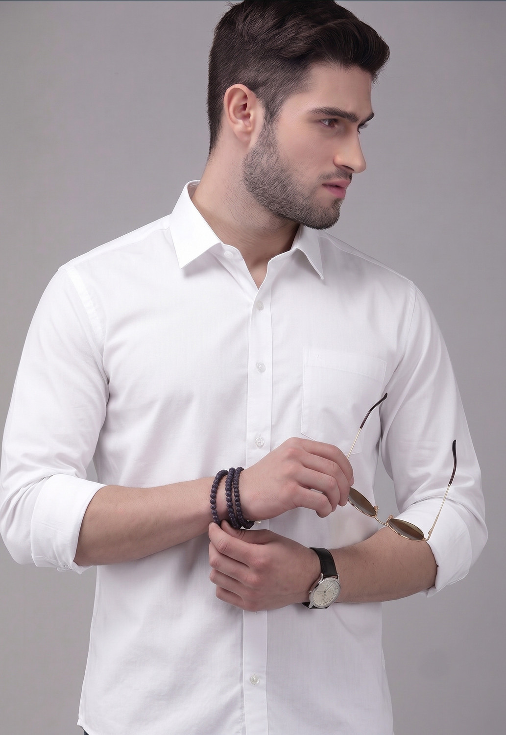 Image of Roadster Men Solid Casual White Shirt