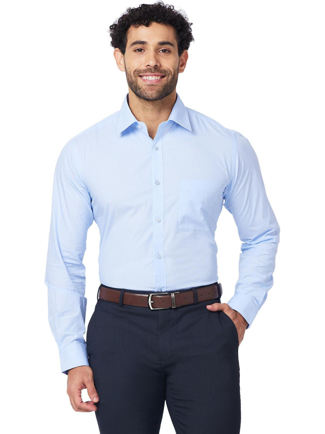 Image of Raymond Men Self Design Formal Blue Shirt