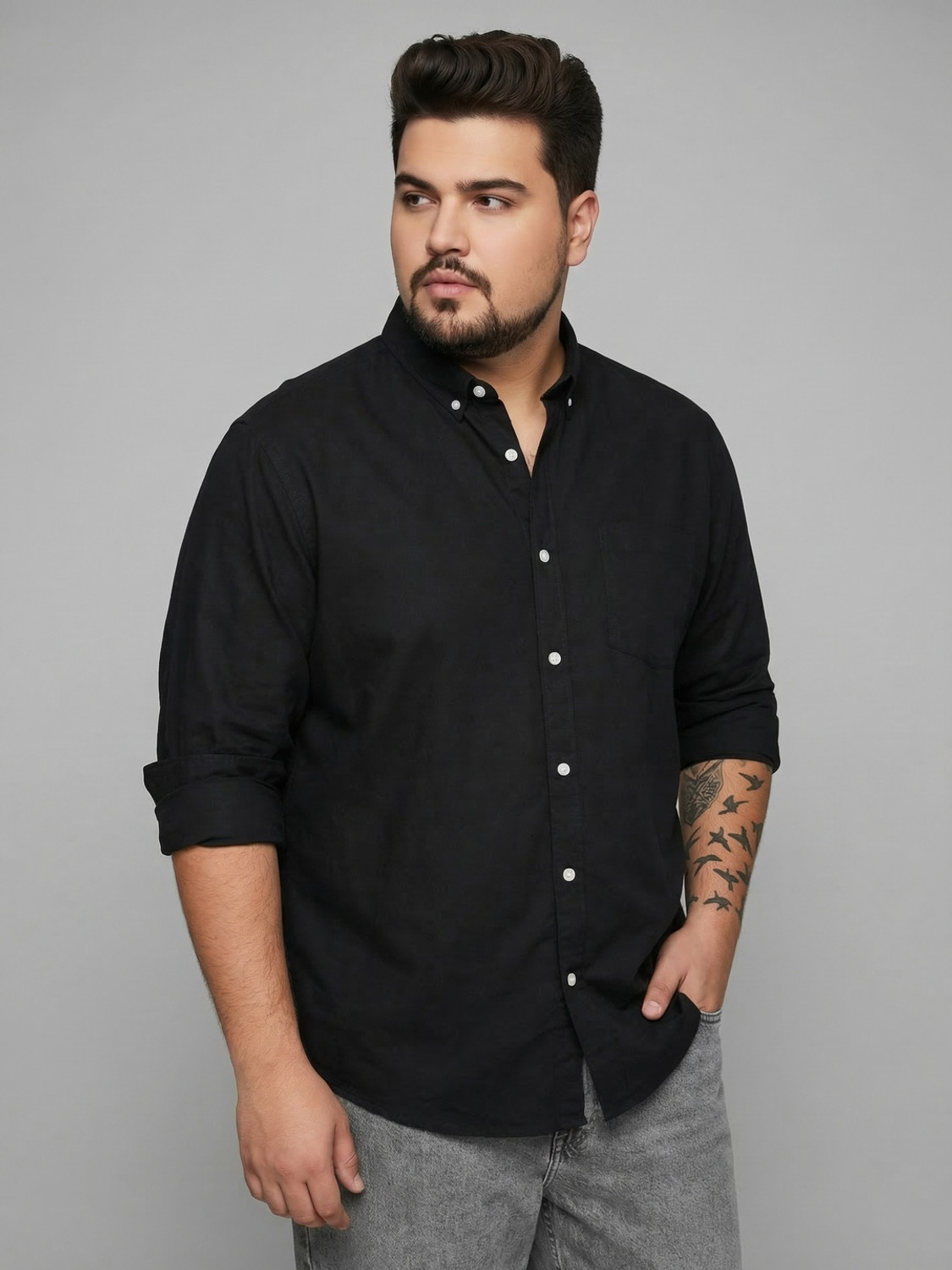 Image of Urbano Plus Men Solid Casual Black Shirt