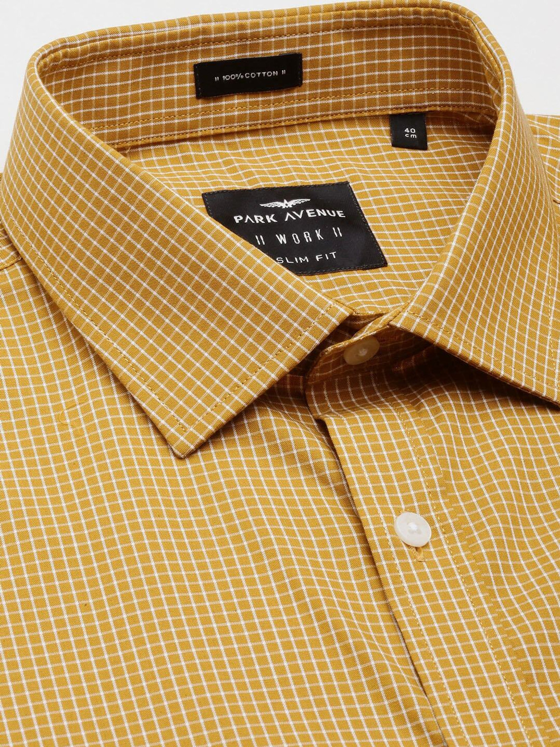 Image of PARK AVENUE Men Checkered Formal Yellow Shirt