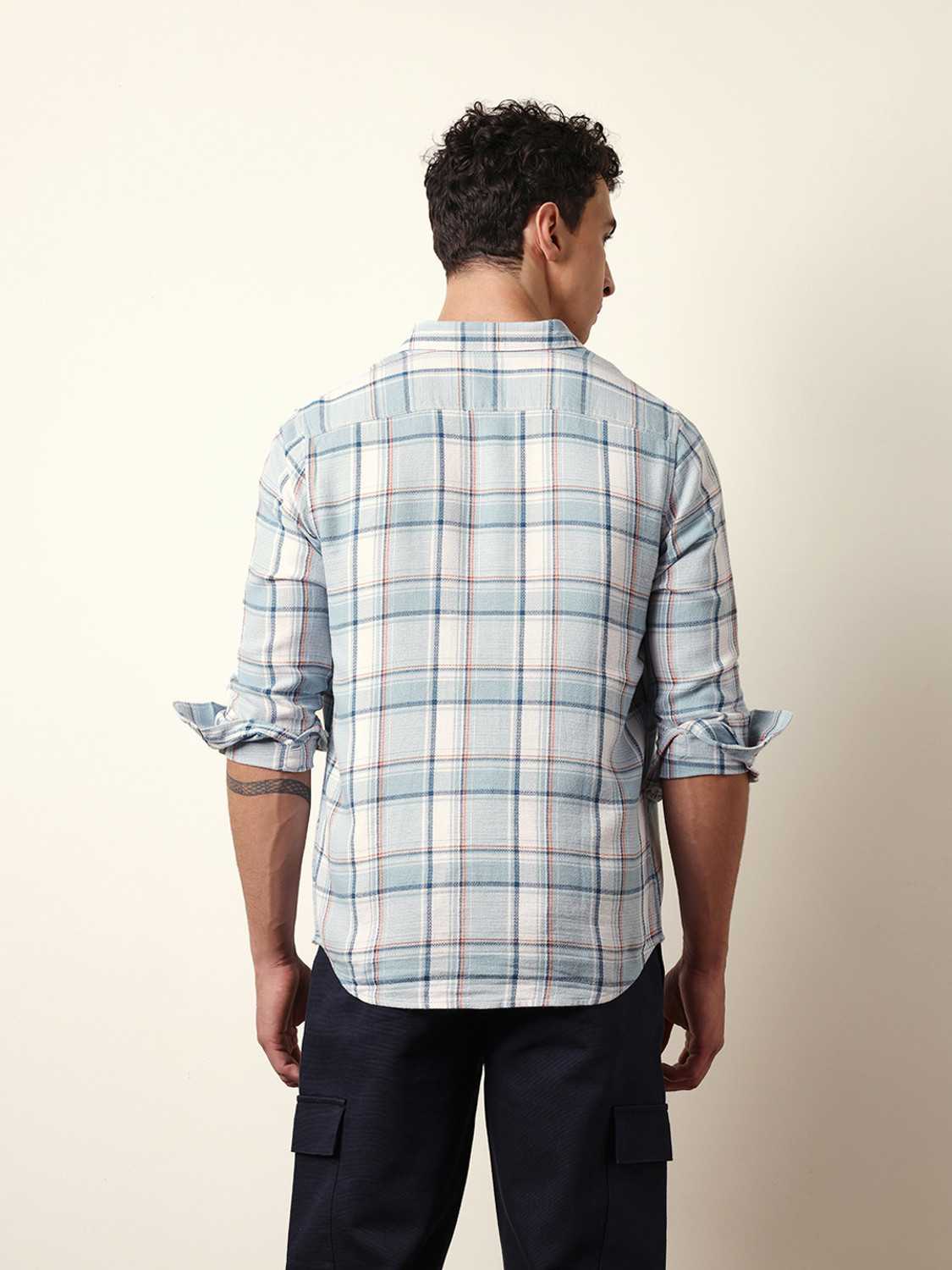 Image of THE BEAR HOUSE Men Checkered Casual Blue Shirt