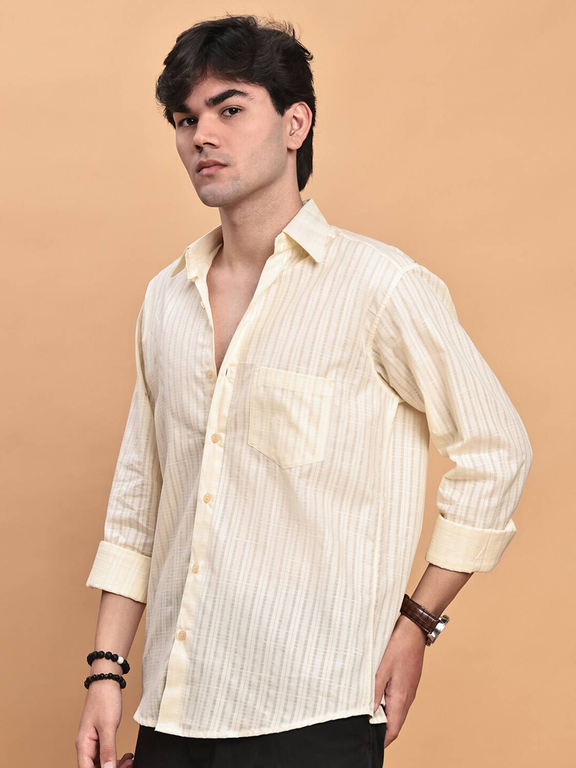 Tanip Men Striped Casual Yellow Shirt - Image 4