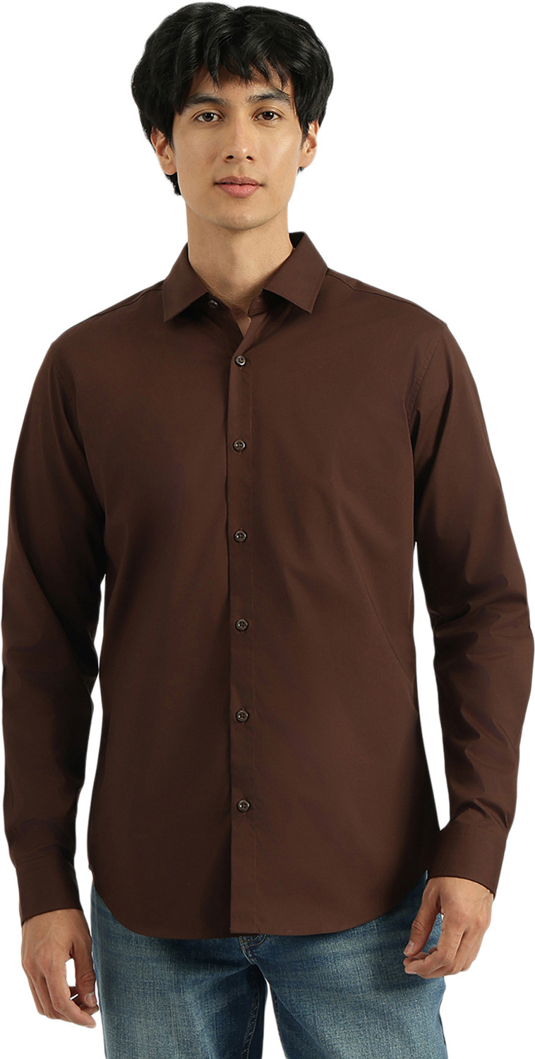 Image of United Colors of Benetton Men Solid Casual Brown Shirt