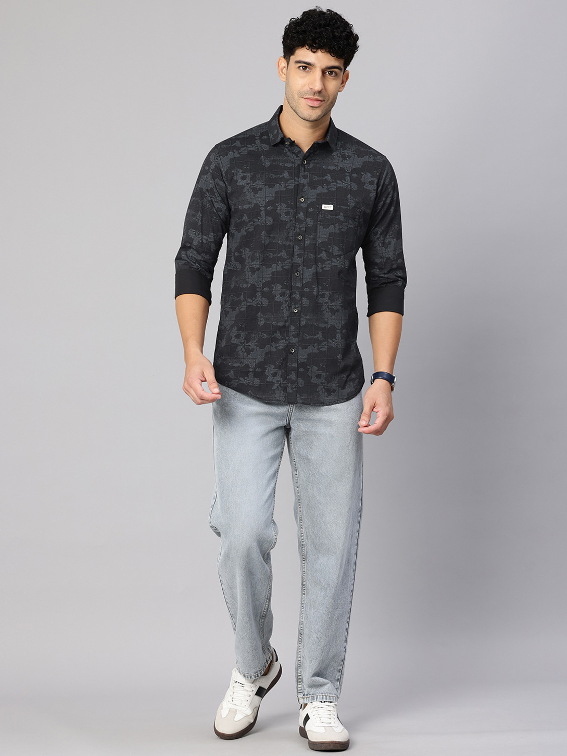 Image of Majestic Man Men Printed, Checkered Casual Black Shirt