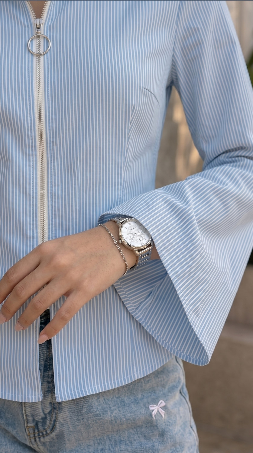 Image of JUST SHOP Women Striped Casual Light Blue Shirt