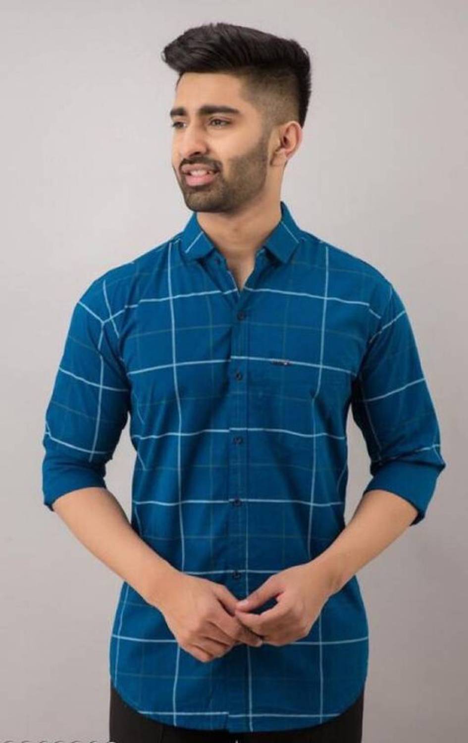 COOL MEAN Men Checkered Casual Blue Shirt