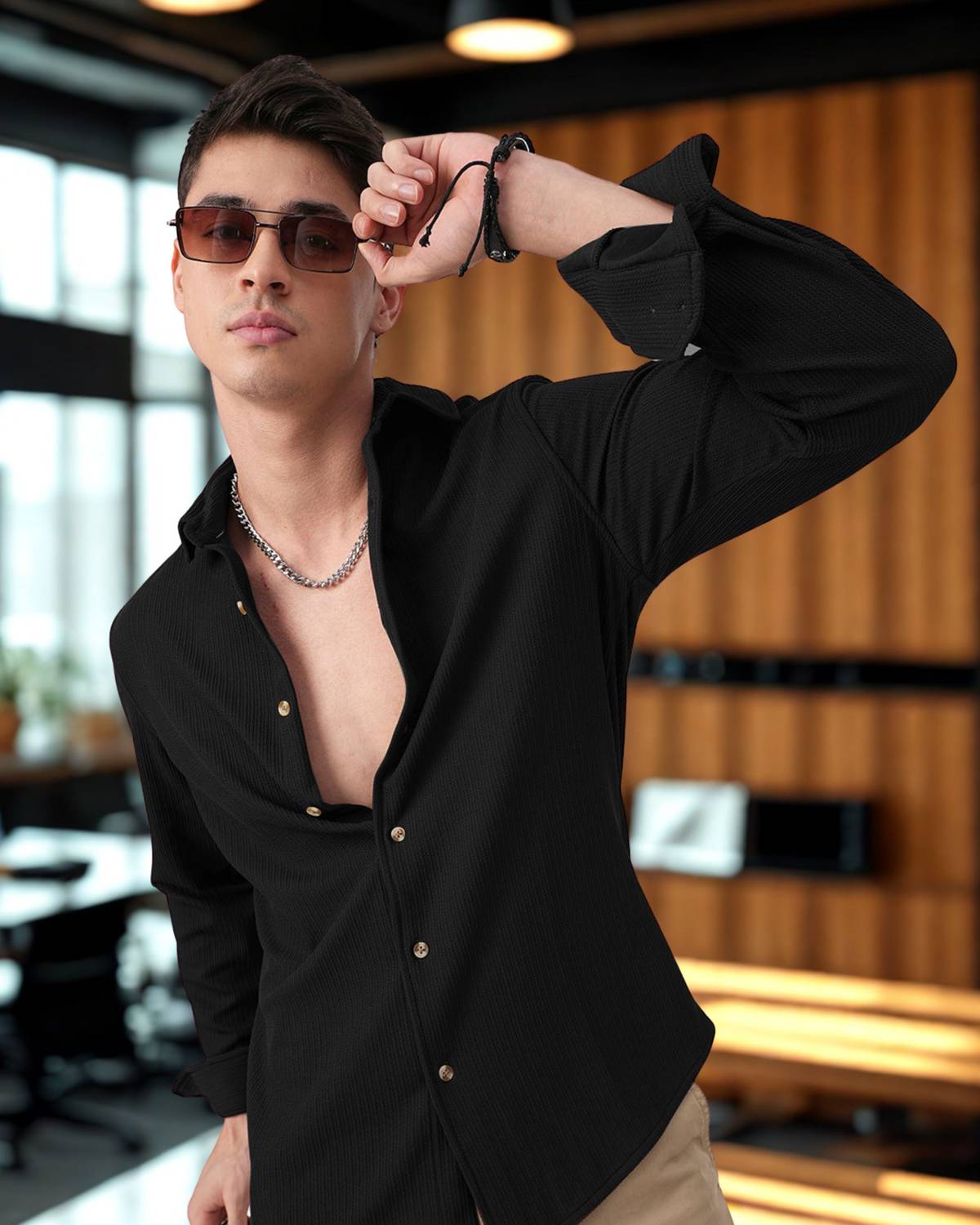INDICLUB Men Black Formal Shirt - Image 3