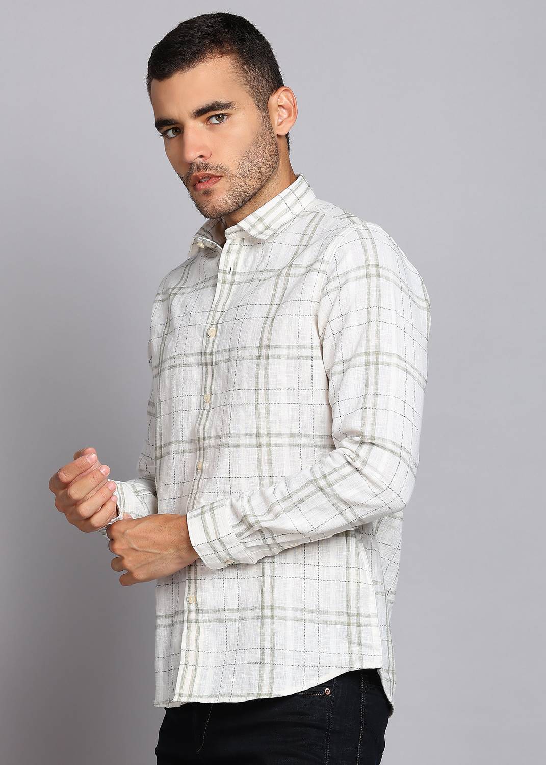 LAWMAN Men Checkered Casual White Shirt - Image 3